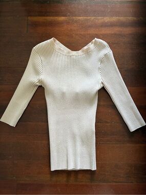 Maje Ribbed Knit Boatneck Top in Ivory